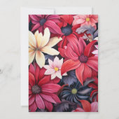 Zwart, wit en rood bloemmotief herfsttrouw kaart (Achterkant)