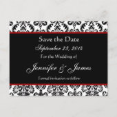 Zwart Wit en Rood Damask Save Date Briefkaart (Voorkant)
