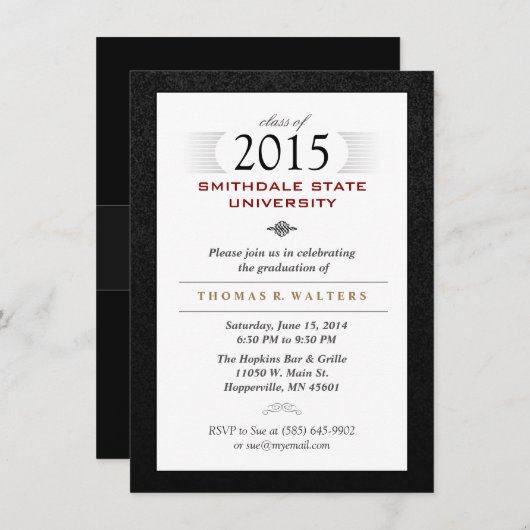 Zwart wit en rood formeel Afstudeerder uitnodigen Kaart (Voorkant / Achterkant)