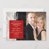 Zwart wit en rood foto bruiloft kaart (Voorkant)