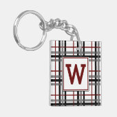 Zwart wit en rood geruit acryl sleutelhanger (Voorkant Links)