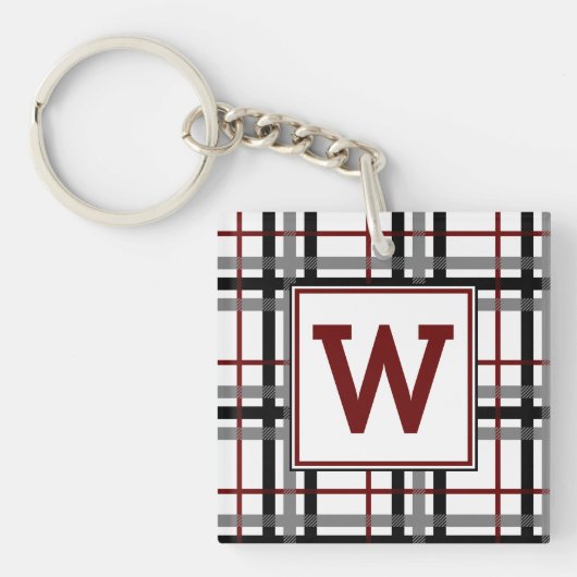 Zwart wit en rood geruit acryl sleutelhanger (Voorkant)