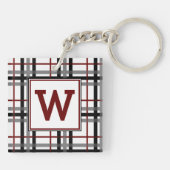 Zwart wit en rood geruit acryl sleutelhanger (Achterkant)