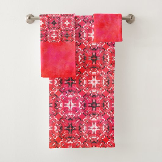 Zwart, wit en rood geruit patroon bad handdoek (Insitu)