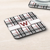 Zwart wit en rood geruit vierkant coasters onderzetter (Linkerzijde)