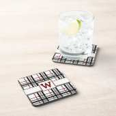 Zwart wit en rood geruit vierkant coasters onderzetter (Rechterzijde)