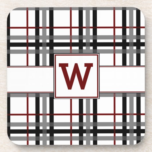 Zwart wit en rood geruit vierkant coasters onderzetter (Voorkant)