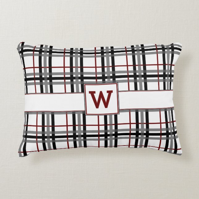 Zwart wit en rood geruite accentkussen decoratief kussen (Voorkant)
