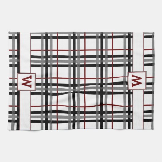 Zwart wit en rood geruite keukenhanddoek (Horizontaal)