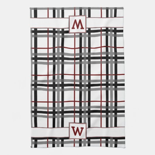 Zwart wit en rood geruite keukenhanddoek (Verticaal)