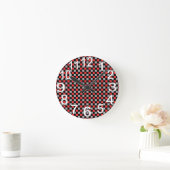 Zwart wit en rood ingecheckt ronde klok (Huis)
