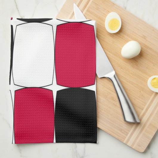 Zwart, wit en rood keukenhanddoek (Quarter Fold)