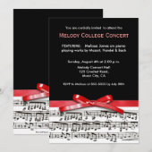 Zwart wit en rood muziekconcert uitnodiging voor o (Voorkant / Achterkant)