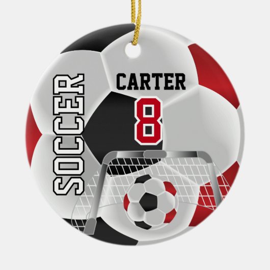 Zwart, wit en rood, persoonlijk ⚽ 💖 keramisch ornament (Voorkant)