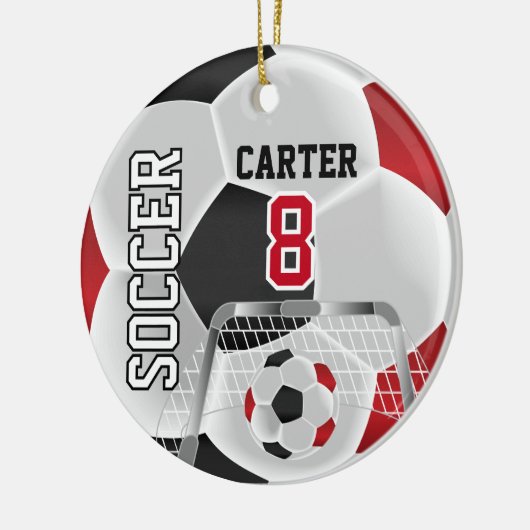 Zwart, wit en rood, persoonlijk ⚽ 💖 keramisch ornament (Links)