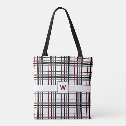 Zwart Wit en Rood Plaid All-Over-Print Tas (Achterkant)