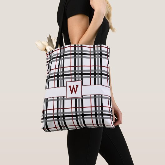 Zwart Wit en Rood Plaid All-Over-Print Tas (Dichtbij)
