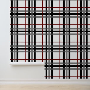 Zwart Wit en Rood Plaid Behang