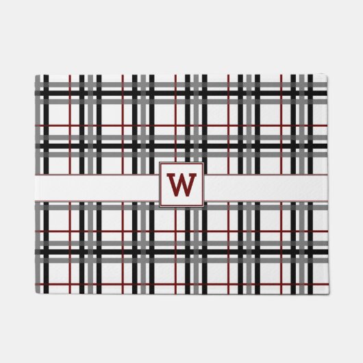Zwart Wit en Rood Plaid Deurmat (Voorkant)