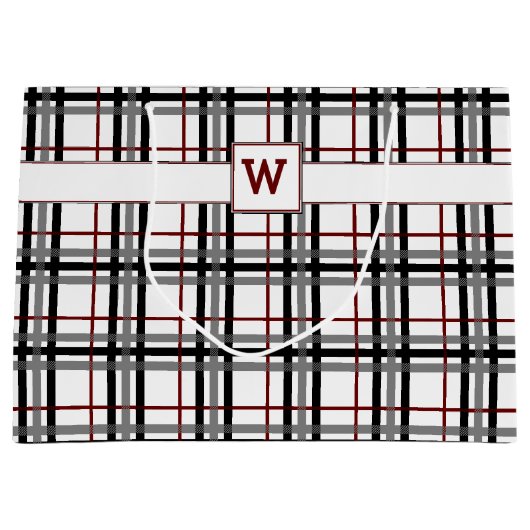 Zwart Wit en Rood Plaid Gift Bag Large Cadeautasje (Voorkant)