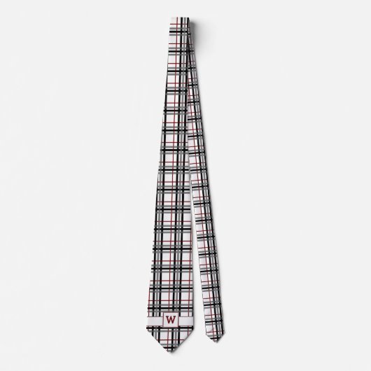 Zwart Wit en Rood Plaid Mannen Stropdas (Voorkant)