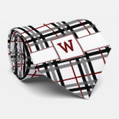 Zwart Wit en Rood Plaid Mannen Stropdas (Opgerold)
