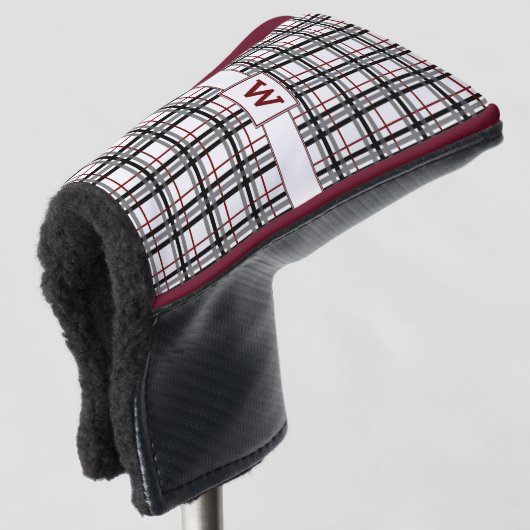 Zwart wit en rood Plaid Putter Hoesje Golfheadcover (3/4 voorkant)