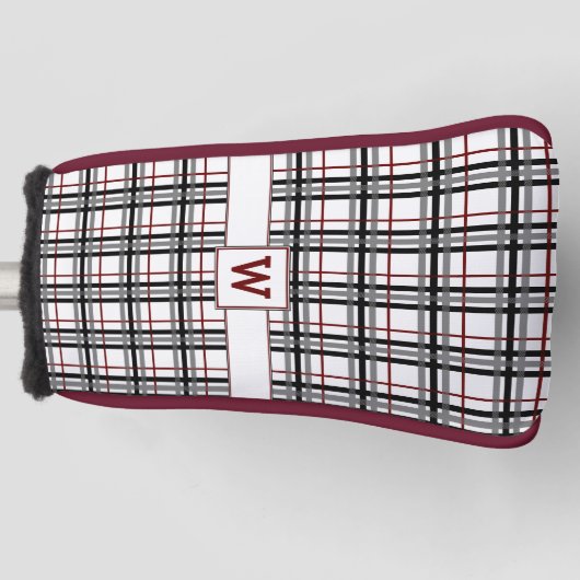 Zwart wit en rood Plaid Putter Hoesje Golfheadcover (Voorkant)