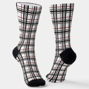 Zwart Wit en Rood Plaid Sokken