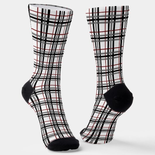 Zwart Wit en Rood Plaid Sokken (Gebogen)