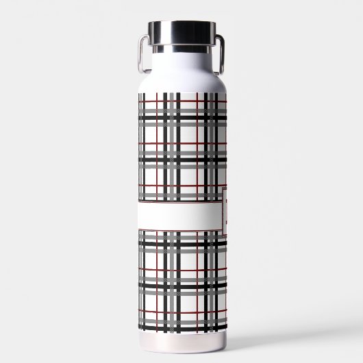 Zwart Wit en Rood Plaid Waterfles (Voorkant)