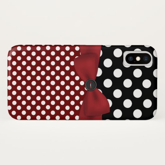 Zwart, wit en rood pokdot iPhone X Hoesje (Achterkant (horizontaal))