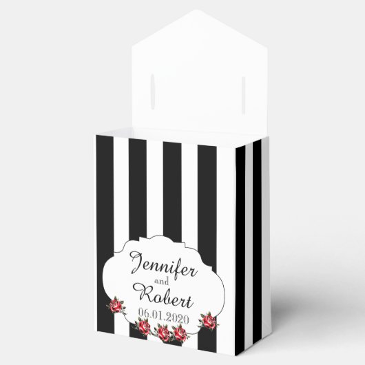 Zwart Wit en Rood Rose Bruiloft Favor Box Bedankdoosjes (Geopend)