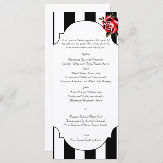 Zwart Wit en Rood Rose Bruiloft Menu (Voorkant / Achterkant)