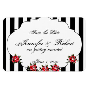 Zwart Wit en Rood Rose Bruiloft Save the Date Magneet