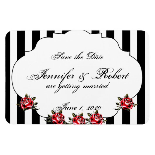 Zwart Wit en Rood Rose Bruiloft Save the Date Magneet (Horizontaal)