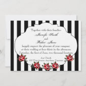 Zwart Wit en Rood Rose bruiloft uitnodiging (Voorkant)