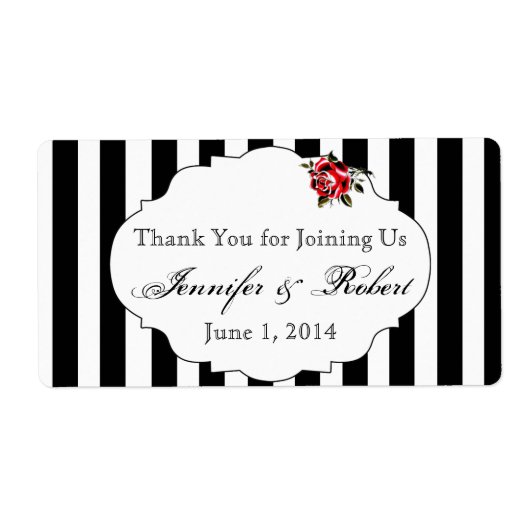 Zwart Wit en Rood Rose Water Flesje Label (Voorkant)