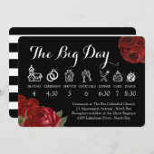 Zwart Wit en Rood Rozen Bruiloft Tijdlijn Kaart (Voorkant / Achterkant)