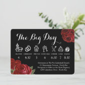 Zwart Wit en Rood Rozen Bruiloft Tijdlijn Kaart (Staand voorkant)