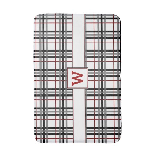 Zwart wit en rood speldenbont badmat (Voorkant Verticaal)