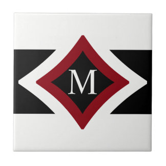 Zwart, wit en rood, stijlvol diamant monogram tegeltje