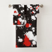 Zwart, wit en rood verf Splatter Bad Handdoek (Insitu)