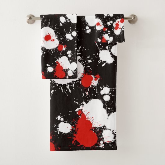 Zwart, wit en rood verf Splatter Bad Handdoek (Insitu)