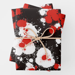 Zwart, wit en rood verf Splatter Inpakpapier Vel