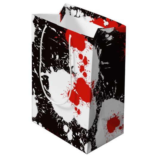 Zwart, wit en rood verf Splatter Medium Cadeauzakje (Achterkant Gekanteld)