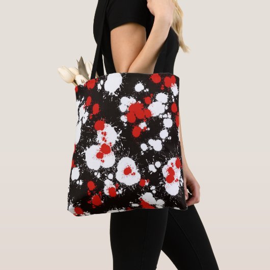 Zwart, wit en rood verf Splatter Tote Bag (Dichtbij)