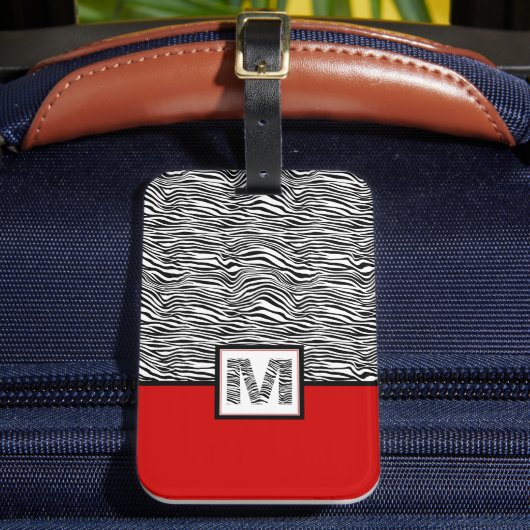 Zwart Wit en Rood 🦓 Zebra Monogram Bagagelabel (Voorkant Insitu 2)