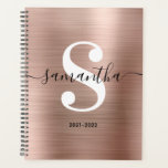 Zwart wit en Roos goudvormig monogram Planner<br><div class="desc">Zwart-wit monogram met een trendy stijl moderne kalligrafie en elegant modern lettertype. Verhoog of verminder de doopvontgrootte zoals nodig voor uw monogram. Houd het de datumformaat van het schooljaar,  of verandering aan uw behoeften. Zwart,  wit en faux roos goud en roze blush gradiënt ombre folie gepersonaliseerde planner voor haar.</div>