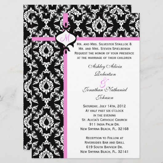 Zwart wit en roze bruiloft. kaart (Voorkant / Achterkant)